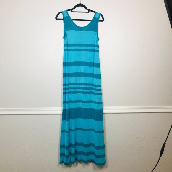 Tommy Bahama Blue and Aqua Scoop Neck Striped Knit Maxi Dress - Picture 8 of 8